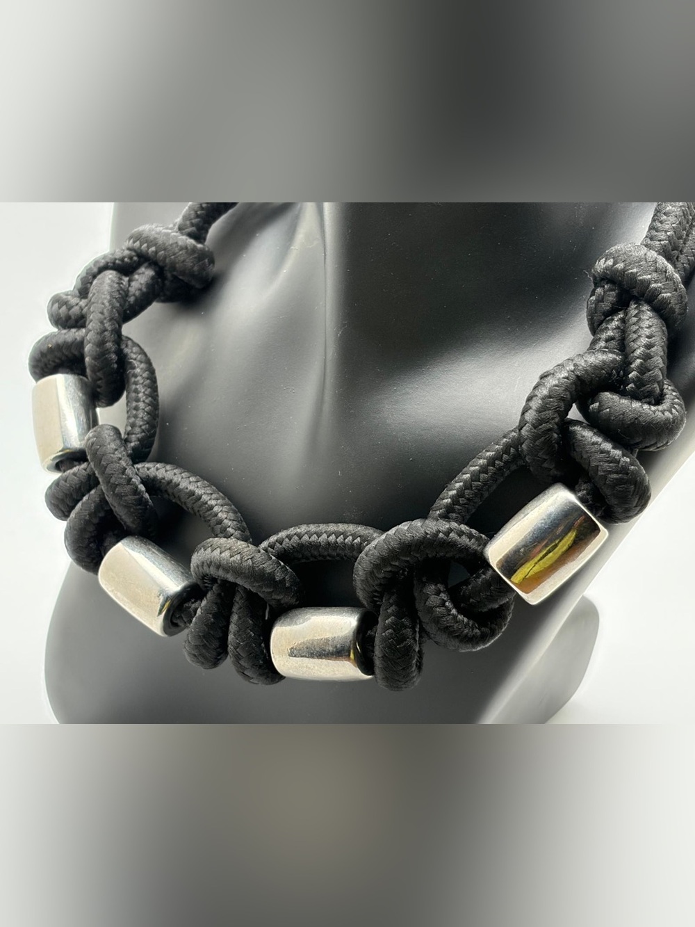 Men's Black Rope Necklace with Silver Bead Accents minimal bold